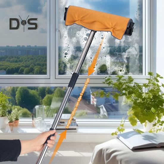 מטאטא לשיער חיות מחמד 2 ב-1 עם ידית ארוכה עם מגב מברשת קלת משקל להסרת פרווה אחיזה ארגונומית מברשת ניקוי רב-משטחית