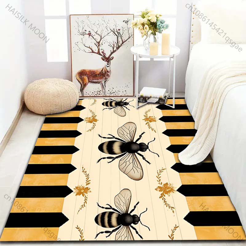 1 Stück Biene Gelb und Schwarz Print Teppich für Wohnzimmer Schlafzimmer Nachttisch Sofatisch Bodenmatte Große Größe Heimteppich Dekor