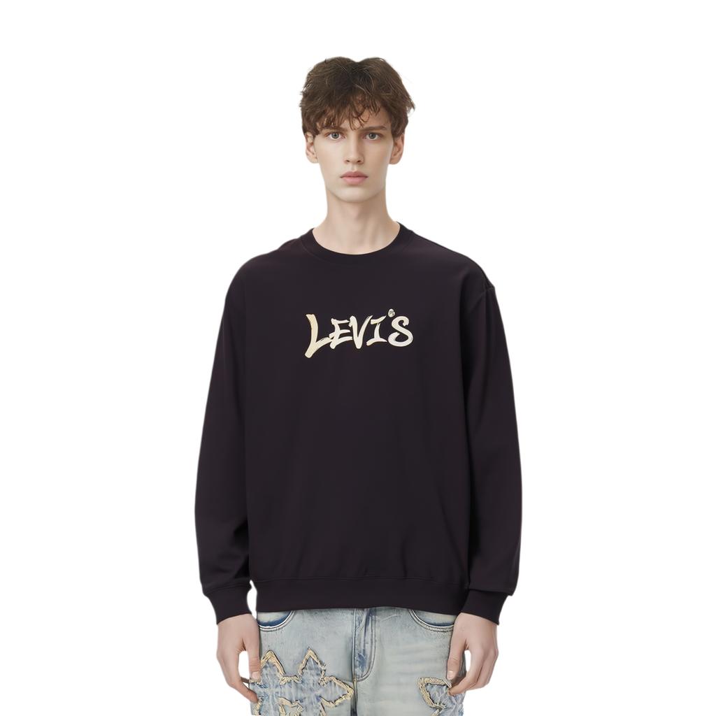 Levis Buchstabenlogo Bedrucktes Rundhals-Freizeit-Sweatshirt Herren Sweatshirt Schwarz A5507-0000