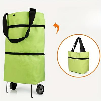1pc Foldable Shopping Cart with Wheels Portable Large Capacity Grocery Tote Bag Waterproof Oxford Fabric, Smooth Zipper, Durable Handle Strap