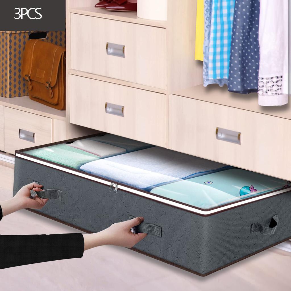 90 L Large Storage Bags Foldable Closet Organizers Storage Containers with Reinforced Handle for Clothing Blanket Bed Sheets