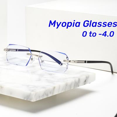 Frameless Diamond Cutting Myopia Glasses Ultra-Light Anti Blue Near Sight Glasses Anti-Radiation Finished Prescription Eyewear
