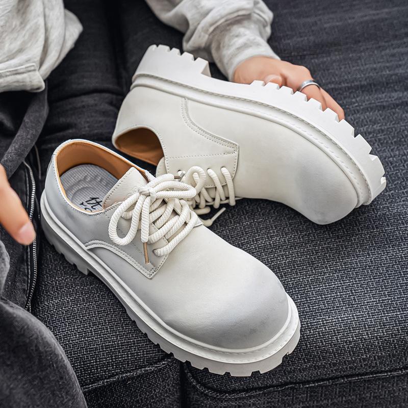 Big head and platform business casual derby shoes brown trend versatile niche heightening tooling leather shoes men's retro Martin