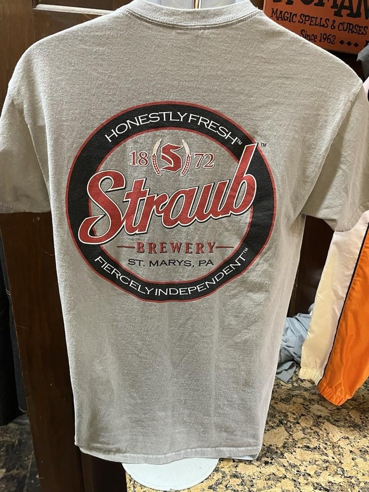 STRAUB Brewery Medium GILDAN T-Shirt St Mary’s PA FIERCELY INDEPENDENT Gray Unisex T-Shirt S