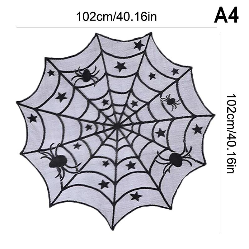 Spooky Halloween Table Runner Black Lace Spider Web Design Tablecloth Fireplace Scarf Haunted House Decor Party Decoration