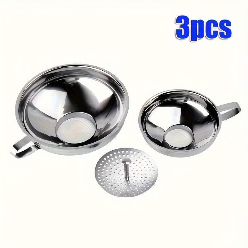 

3pcs Food Grade Stainless Steel Canning Funnels with Strainer-Compatible with Standard & Wide Mouth Jars,Kitchen,Pickling,Sauces
