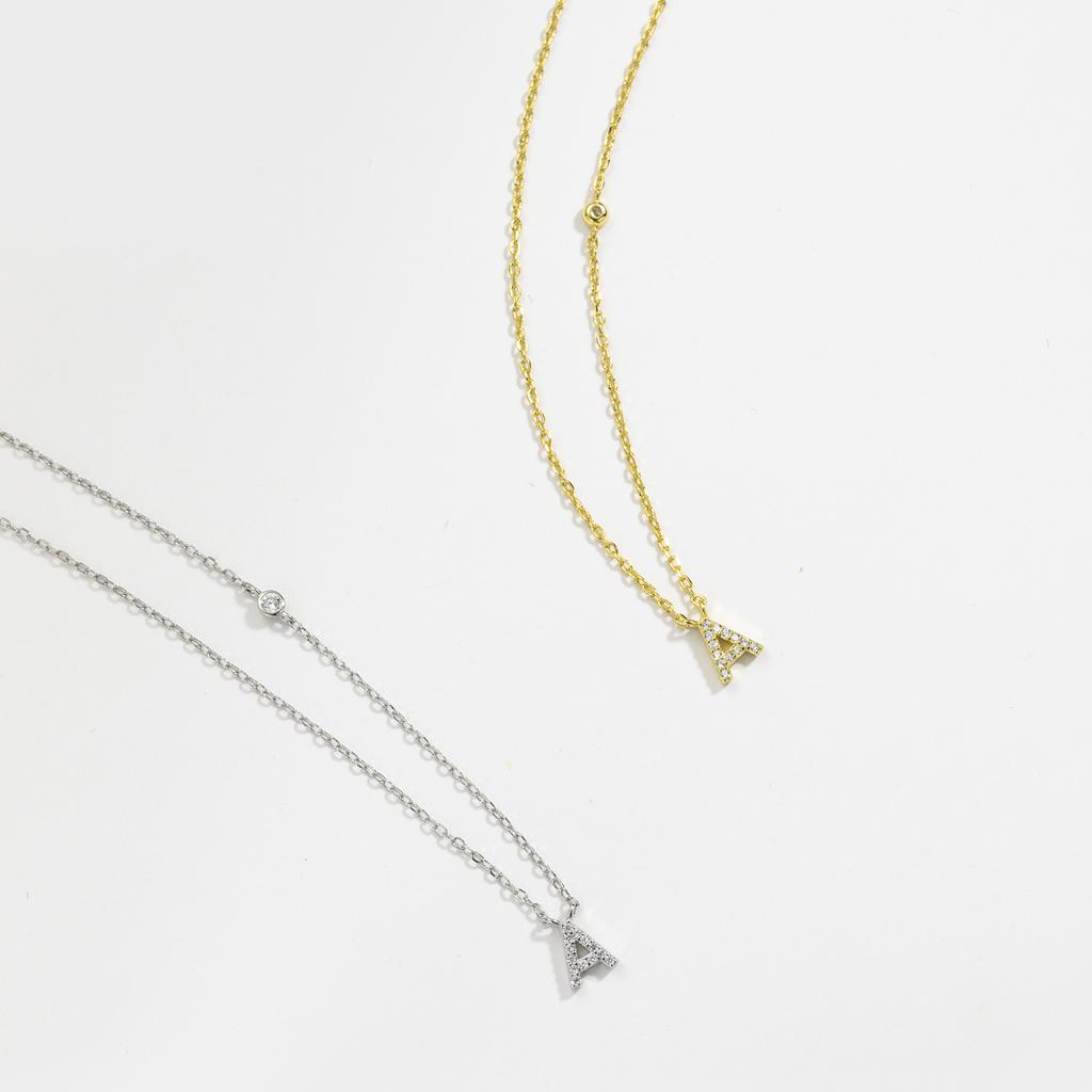 ANDYWEN 925 Silver Gold Small 26 Letters A- Z Zircon CZ Pendant Monogram Necklace Me Initial Alphabet M A Jewelry