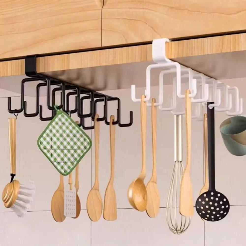 Iron 12 Hooks Cup Holder Black/White Punch-free Double-row Storage Hook Space Saving Traceless Coffee Cup Mug Holder for Home