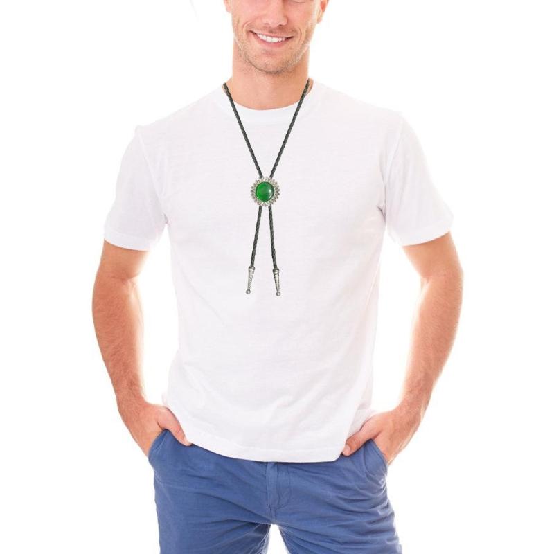 Engraving Flower Stone Bolo Tie Carved Necktie for Shirt Jeans Western Necklace Braided Shoestring Necktie Bolo Tie