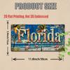 2D Flat Piece, Florida Beach Scene Metal License Plate, Vintage Aluminum Sign, Suitable for Poolside, Patio, Beach Bar