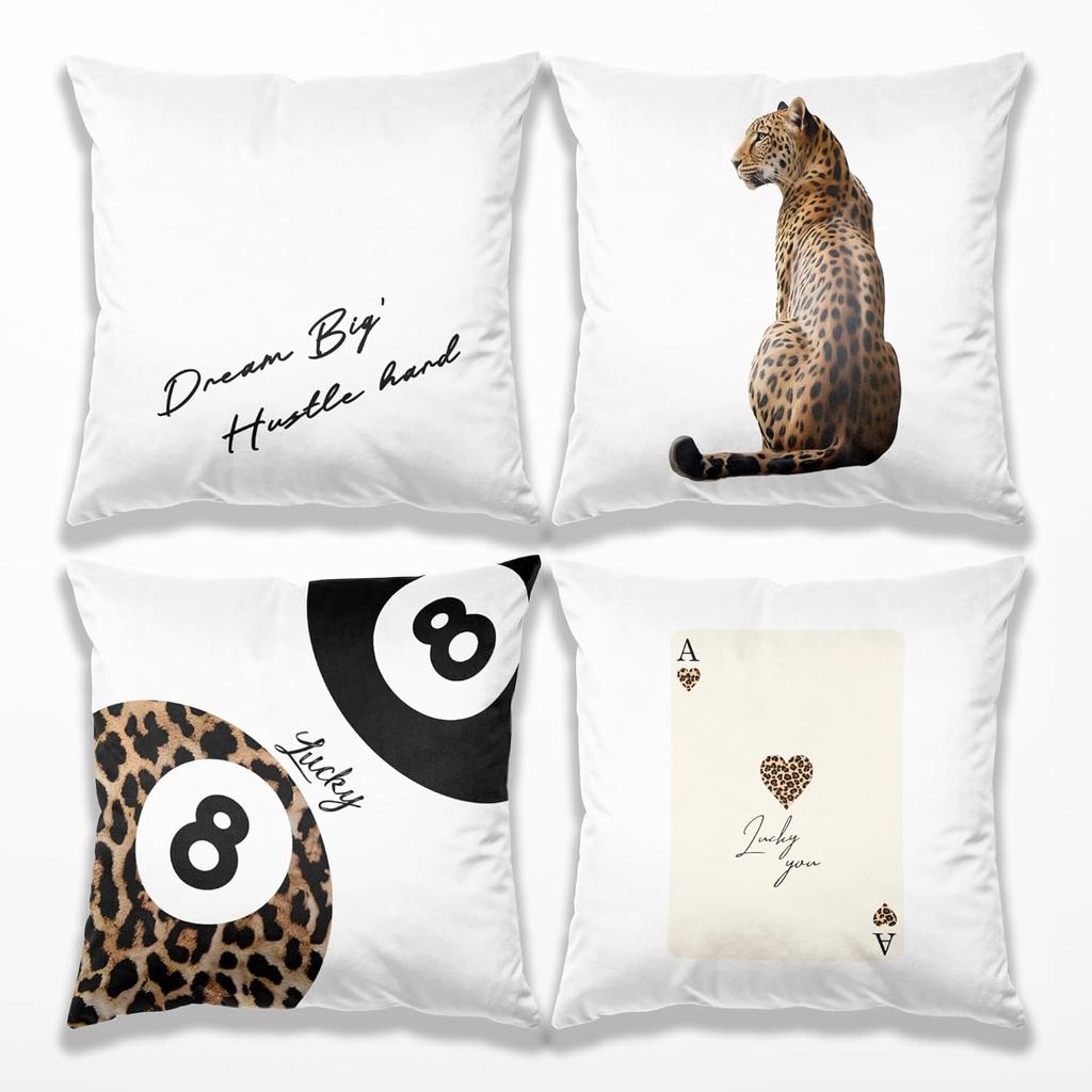 Preppy Star Lucky 8 Ball Cheetah Leopard Print Room Decor Pillow Cover 18x18 Set of 2,Leopard Gifts for Women,Cheetah Print Gifts,Coquette Pillow