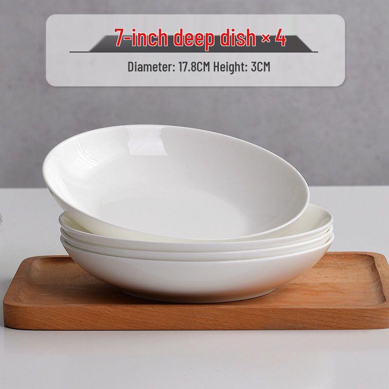 6-piece White Porcelain Deep Dinner Plate Set, 6-inch