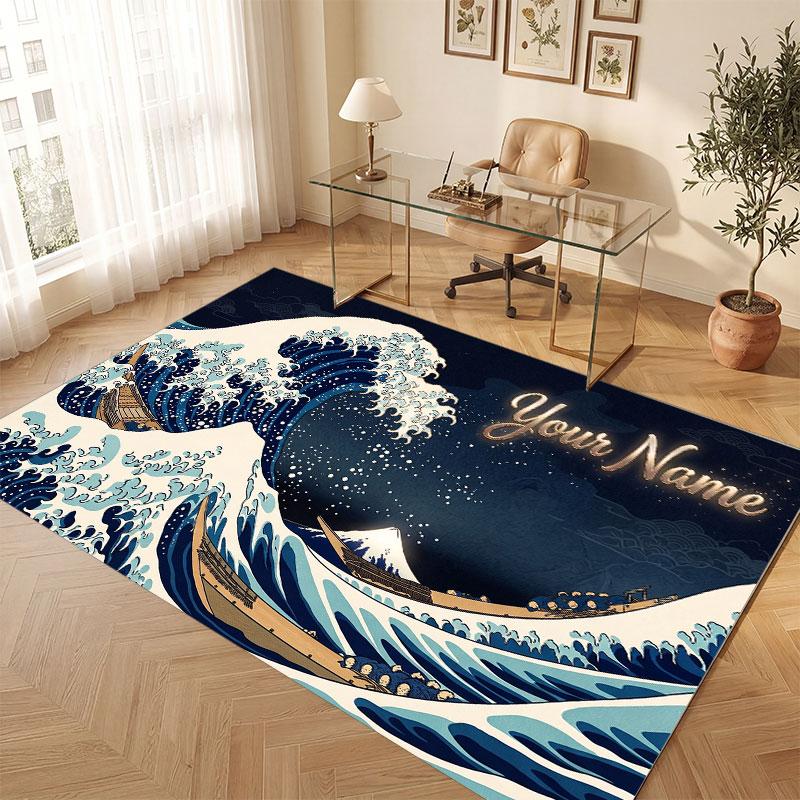 Octopus Sea Life Theme Crystal Velvet Floor Rug Personalized Custom Name Text Warm Carpet Home Decoration