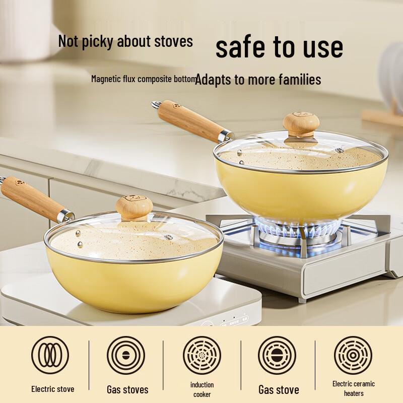 Utoo 24cm Ceramic Non-stick Wok with Tempered Glass Lid