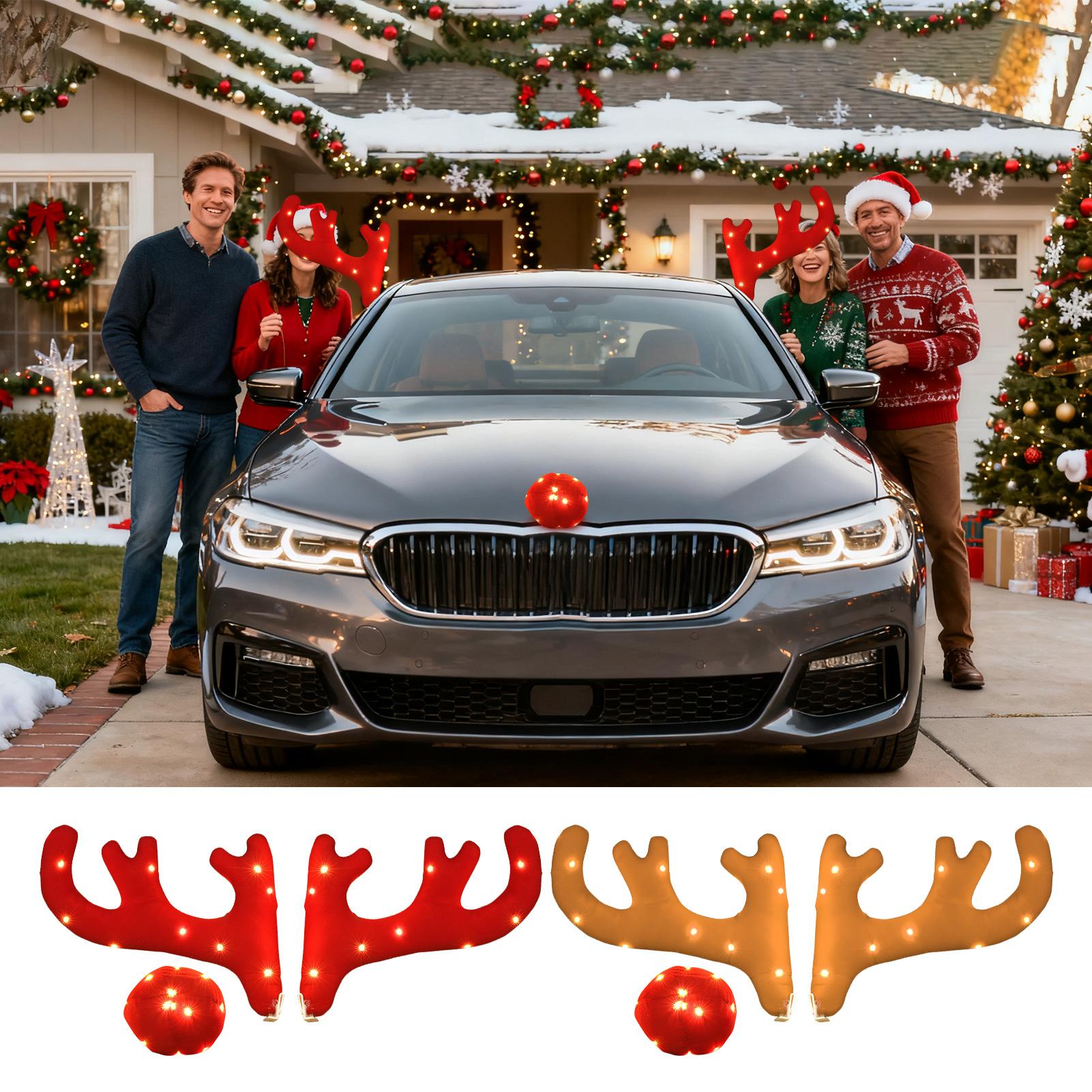Car Antlers Festive Christmas Decor Light Up Antler Set Reindeer Kit Roofs Tops Decoration For Van SUV Shopping Mall Window cm