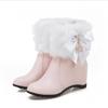 Fashion Women Boots Wedges Lolita Shoes Bowknot Diamond Women Cosplay Girls Princess Winter Ankle Boots Pink White Black 34-43