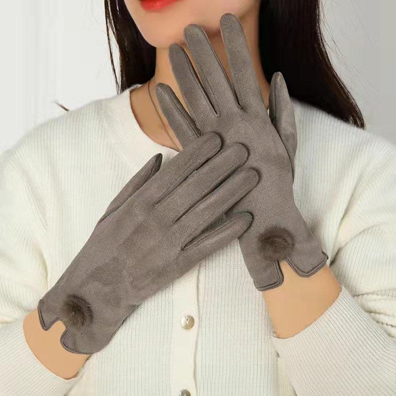 Autumn and Winter Suede Gloves Women's Warm Finger Gloves Women's Fashionable Trendy Skiing and Cycling Outdoor Sports Gloves
