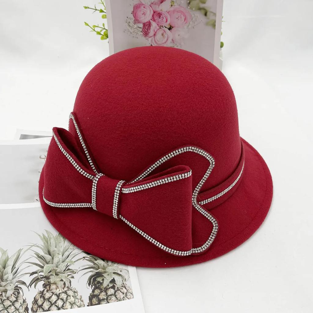 WTEMPO Verstaile Retro Elegant Formal Hats Women's Autumn Winter Casual Caps Cold-proof Windproof Warm Solid Color Flower Bucket Hats