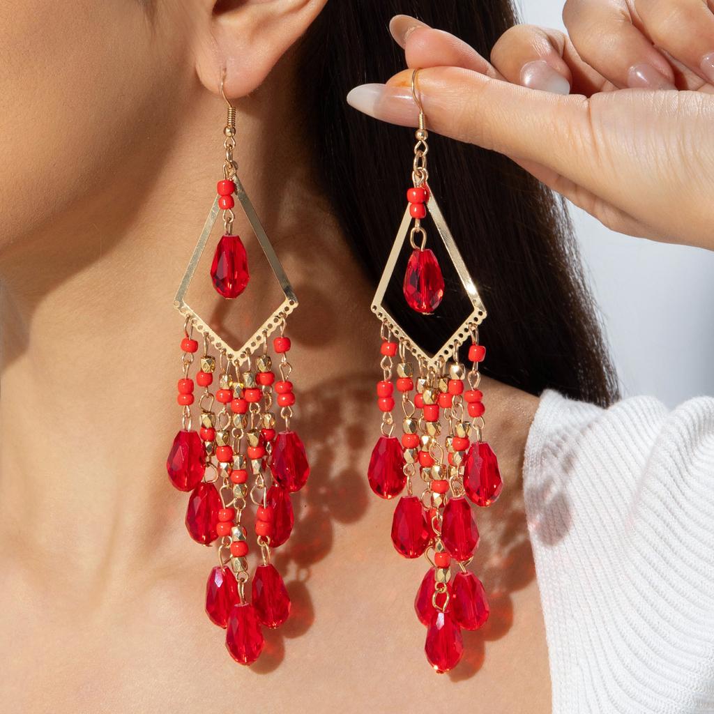 Accessories, Retro Ethnic Style Earrings, Exaggerated Temperament, Long Water Drop Fringed Earrings, Earrings.