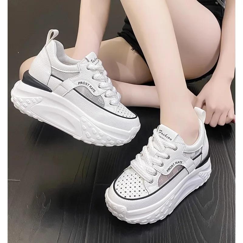 Fashion Synthetic Platform Wedge Flats Air Mesh Chunky Sneaker Casual Leather Comfort High Brand Spring Lace Up Summer Sports Shoes