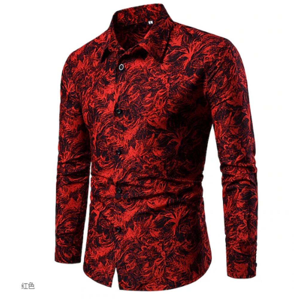 Camisas de Manga Larga Estampadas Vintage para Hombre Cárdigan Casual Nuevo Botón Camisas de Moda Festiva