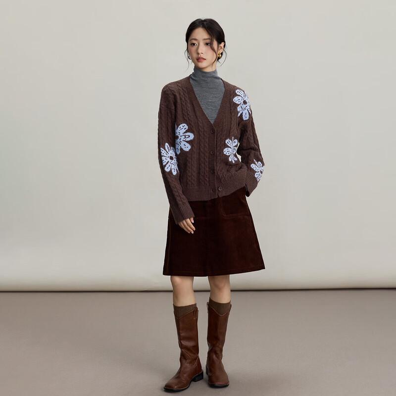 INMAN Women's Retro Color Block Jacquard Cardigan Sweater