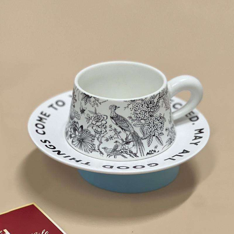 Французская ретро керамическая кружка высококачественная кофейная чашка блюдце цветок птица большая емкость кружка для воды кружка средневековая кофейная чашка 201-300ml