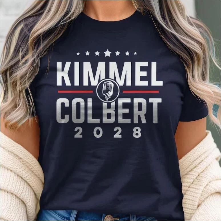 Kimmel Colbert 2028 Shirt: Jimmy Kimmel and Stephen Colbert for President T-Shir L