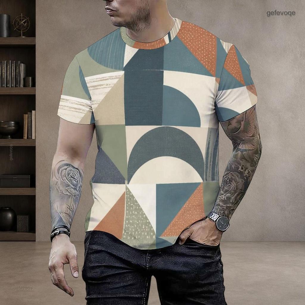 Herren Plus Size Rundhals Kurzarm Geometrisch Bedrucktes Lässiges T-Shirt
