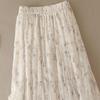 Sibaisha Women's High-Waist A-Line Floral Mesh Midi Skirt
