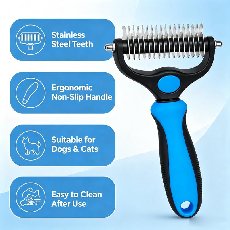 Pet Grooming Undercoat Rake Brush, Double Sided Deshedding Tool for Dogs Cats, Safe Dematting Comb for Long Short Hair