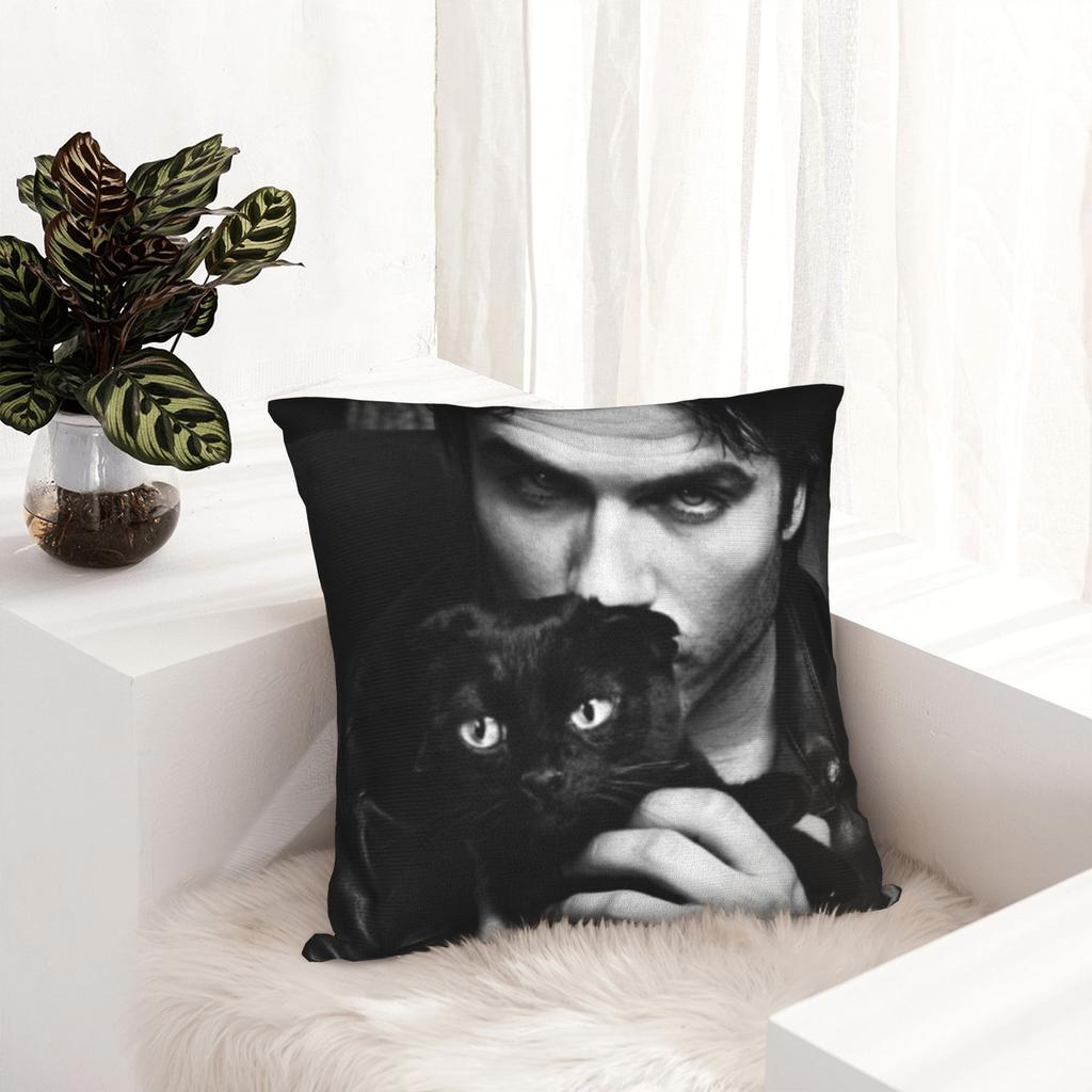 Ian Somerhalder Pillowcase Printed Polyester Cushion Cover Decorations Damon Salvatore Cat Throw Pillow Case Cover