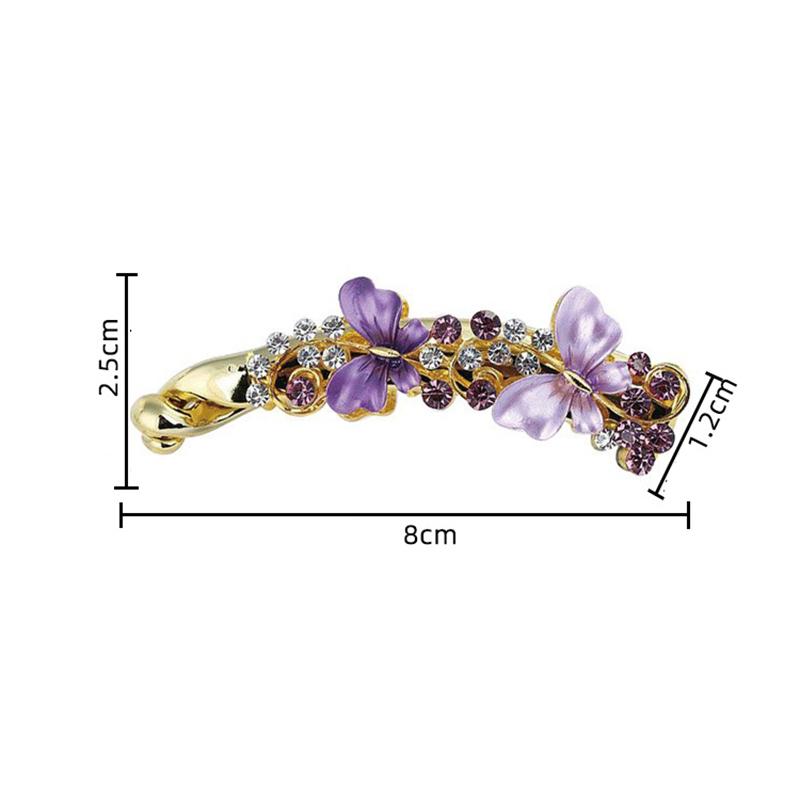 Women Elegant Crystal Diamond Hairpin Resin Butterfly Shaped Banana Hair Clip Claw Ponytail Holder Headwear Barrette