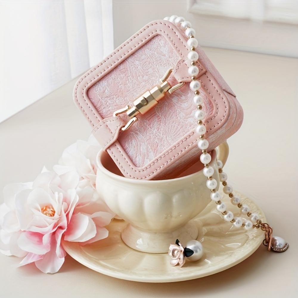 Vintage Jacquard Jewelry Box New Woven Pattern Jewelry Storage Box PU Leather Finishing Box Travel Portable Jewelry Box Decorative Jewelry Box