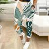 Women Plus Size Tropical Leaf Printed Drawstring Waist Cuffed Ankle Jogger Pants With Side Pockets