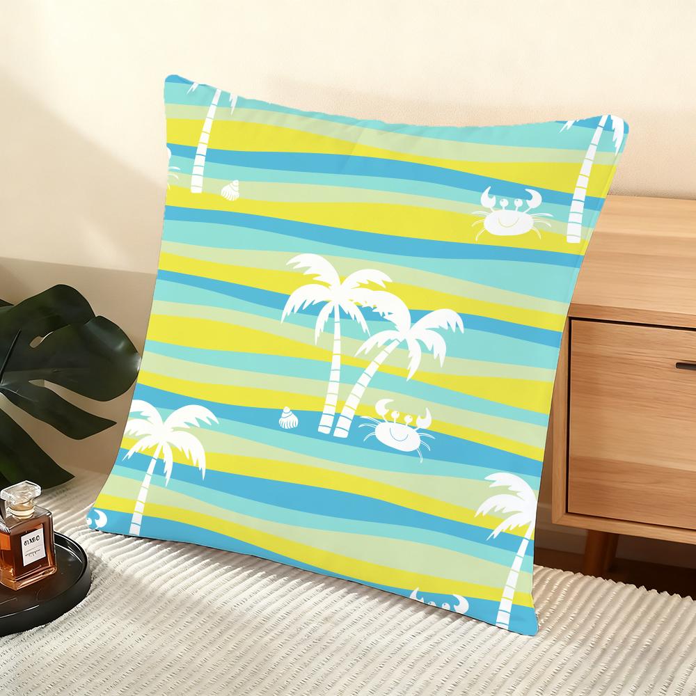 Plam Trees Flowers Cushion Cover Soft Short Plush Pillow Cover Smooth Cozy Texture Aesthetic Cushion Case Home Decor