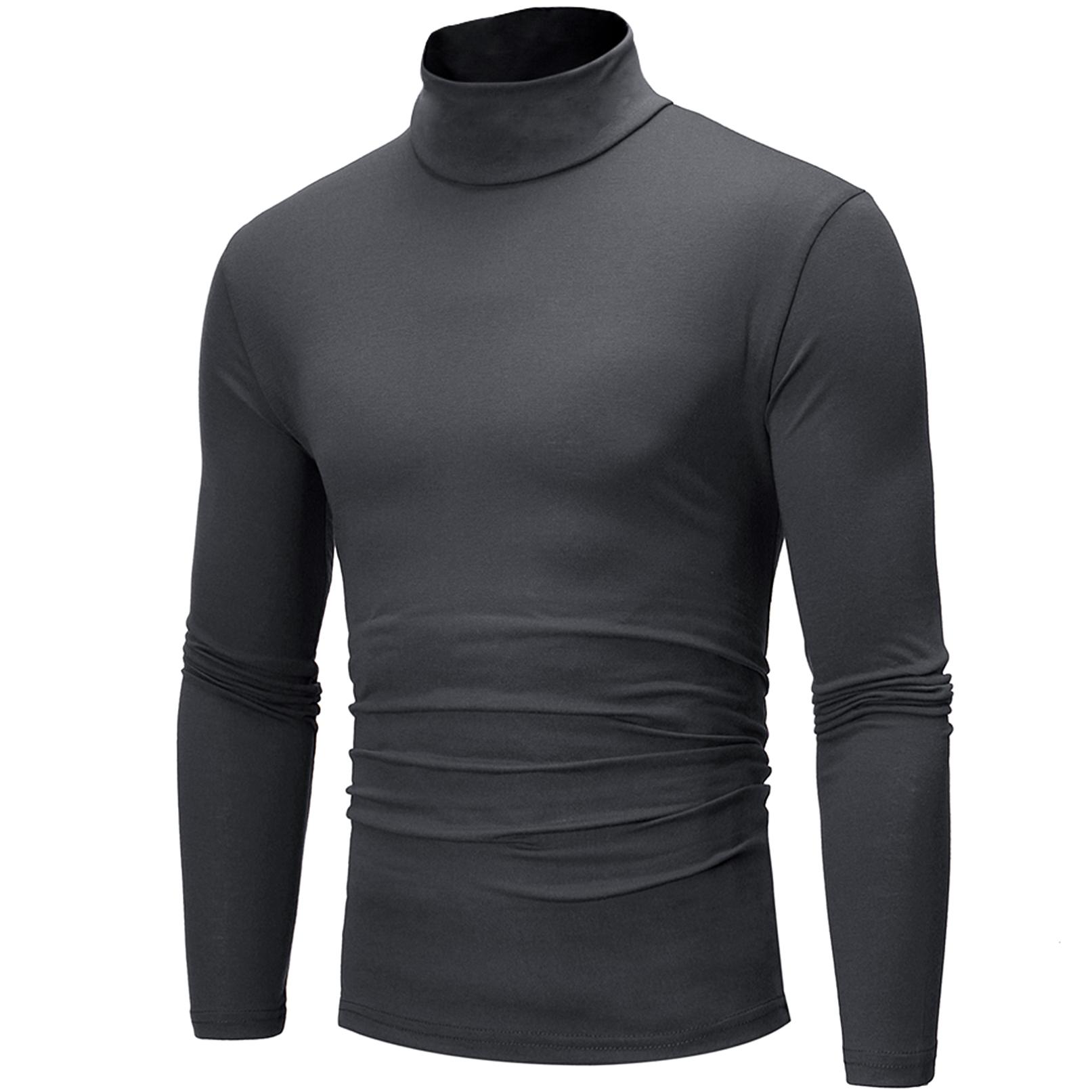 Manyakai Heren T-shirt met lange mouwen Coltrui Jumper Ondershirt Hoge hals Tee Tops Pullover M donkergrijze kleur