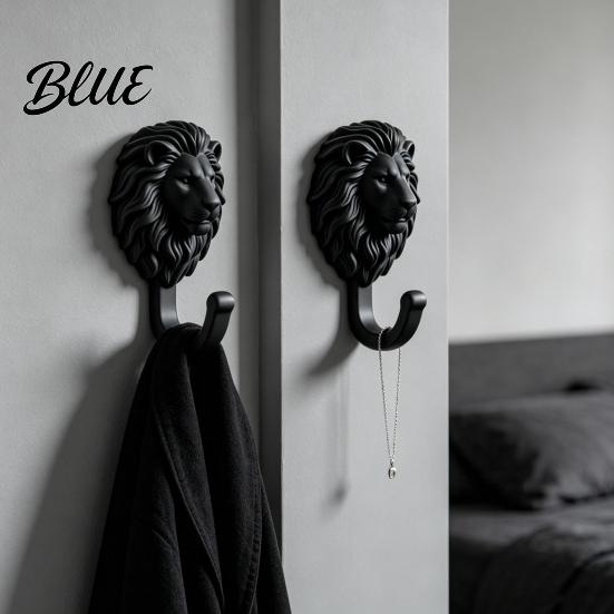 Drill Free Towel Hanger 2Pcs Lion-Head Wall Hooks 3D Printed Animal Shaped Hanger Self‑Adhesive Modern Wardrobe Storage Hook Coat Key Hook,