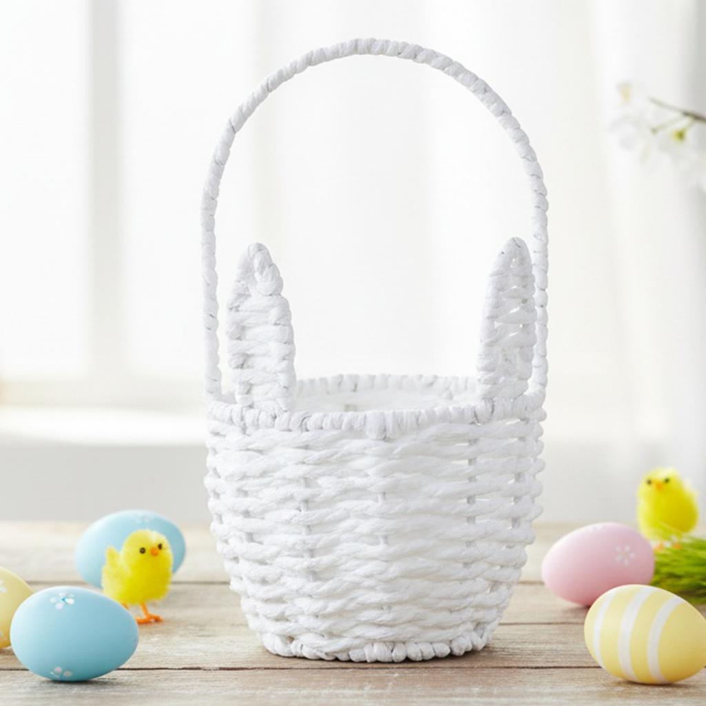 Wielkanocny Koszyczek z Uszami Królika z Rączką Kreatywny Pojemnik do Przechowywania Wielofunkcyjny Mini Ręcznie Robione Koszyczki Króliczki Organizer na Drobiazgi