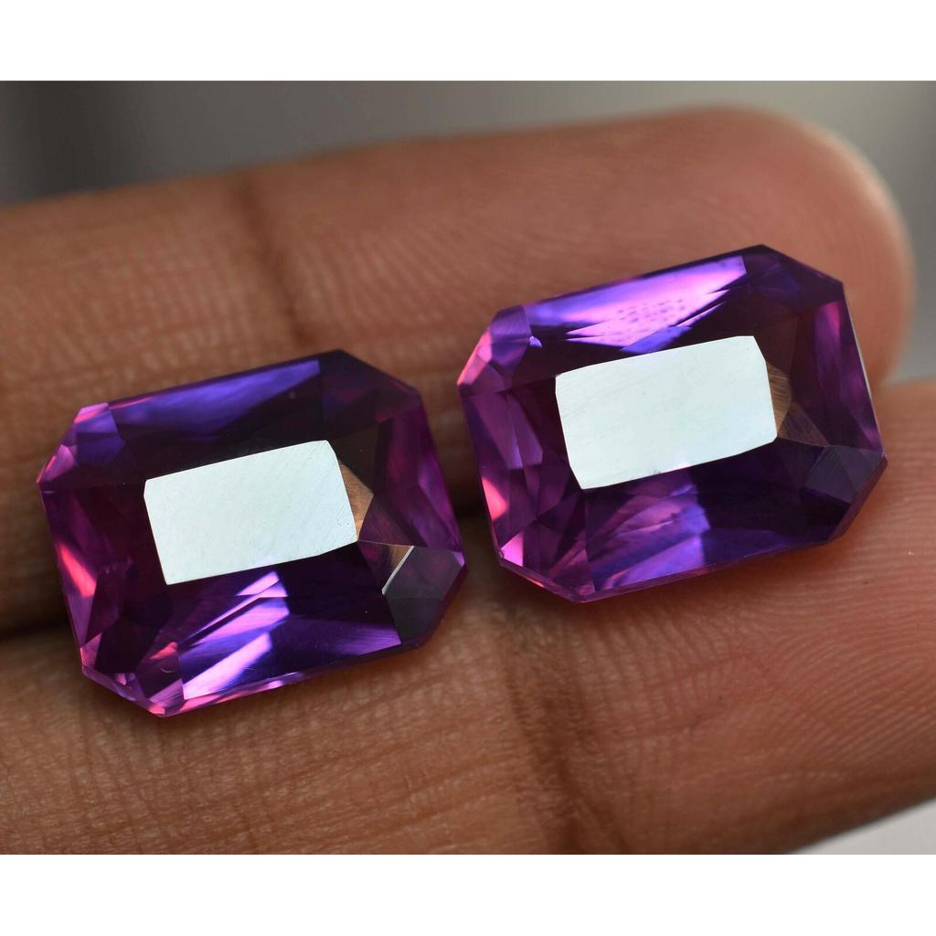 Natural TANZANITE Purple Pink EMERALD Cut CERTIFIED 16.13 Ct Loose Gemstone Pair Z-12098