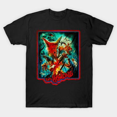 Men Black Print T-shirt The Howling - 80S Horror No-Cut Transfer Paper Print Cotton Tshirt - Men's Summer Cotton Graphic Tee