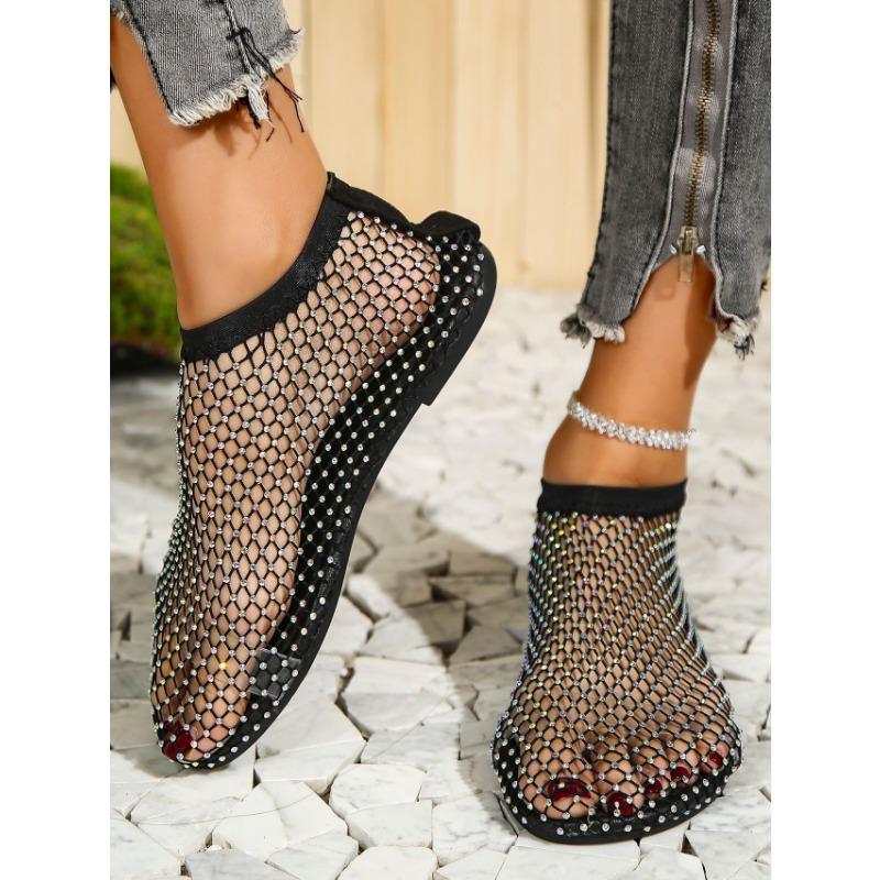 Women's Summer Fish Mouth Sandals Women's Lace Sexy Mesh Sandals Large Size Rhinestone Round Toe