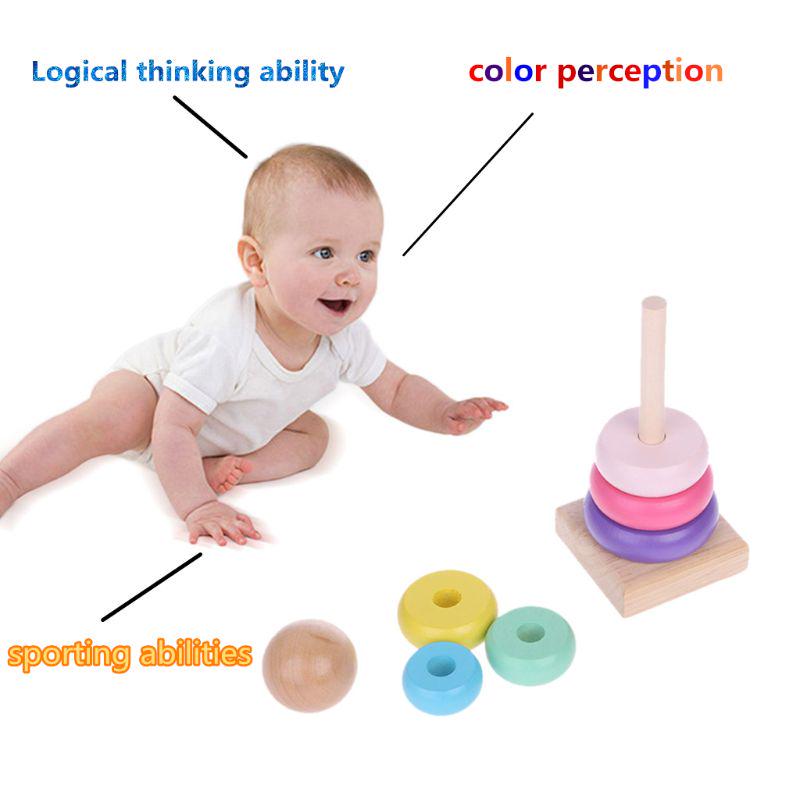 Children Rainbow Tower Ferrule Wooden Toy Stacking Circle Baby Early Childhood Education Puzzle Ring Montessoris Toys Kids