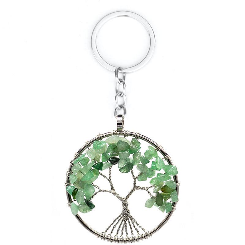 7-Color Natural Crystal Tree of Life Keychain Pendant