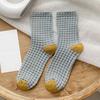 5Pairs Breathable Checkered Cotton Socks Patchwork Grids Socks Sweet Women Tube Sock  Gift
