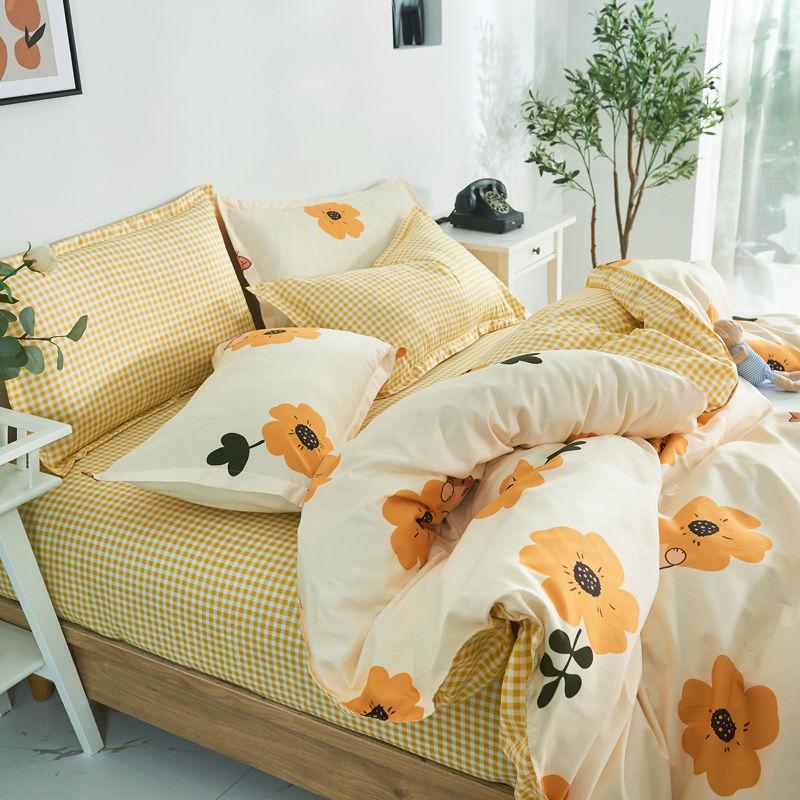 Four-piece Bedding Washed Cotton Single Double Student Three-piece Bed Linen Quilt Cover Pillowcase