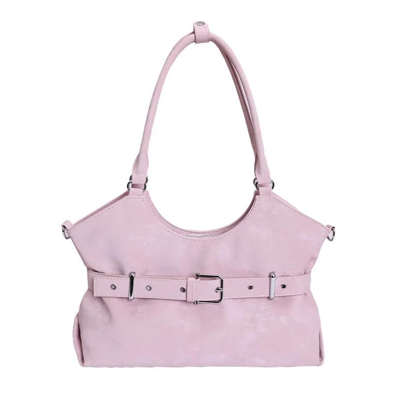 

Tote Bag Korean Minimalist Design Versatile Large Capacity Single Shoulder Crossbody Bag for Daily Use 34cm*10cm*25cm рожевий