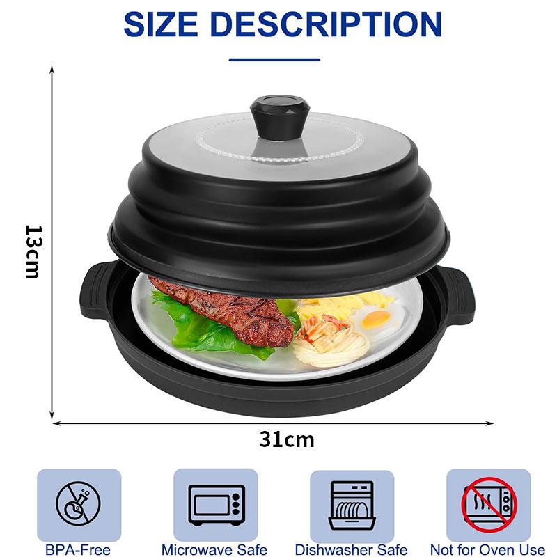 Collapsible Microwave Ovent Splatter Cover for Food with Tray Vented Silicone Splatter Guard Lid Plate Holder Kitchen Colander
