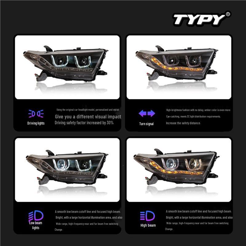 LED Projector Xenon Headlight Assembly for 12-14 Toyota Highlander with DRL and Flowing Light