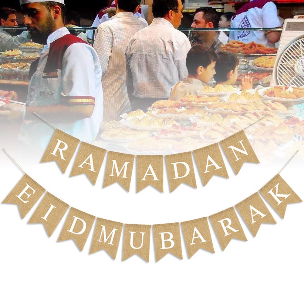 Eid Mubarak Pull Flag Burlap Banner Ramadan Muslim Party Decoration Supplies for Gift Table Head Table Mantle China Mainland